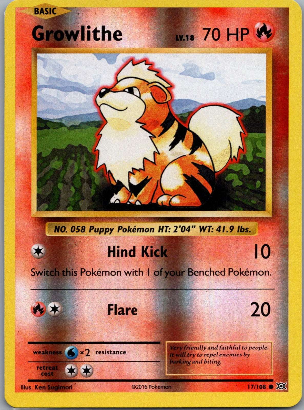 Growlithe Reverse Holo Common XY - Evolutions 17/108 NM