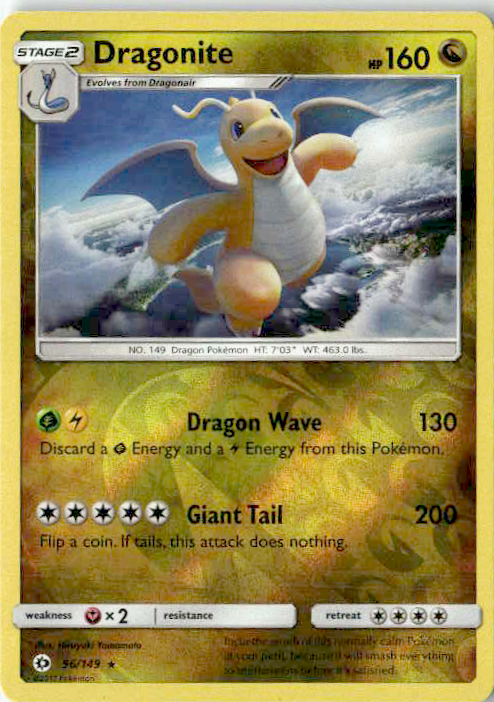Dragonite Reverse Holo Holo Rare SM Base Set 96/149 NM