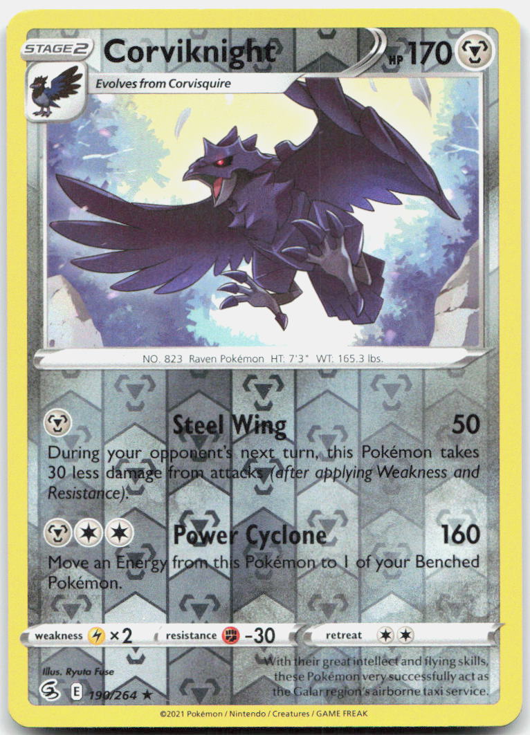 Corviknight Reverse Holo Rare SWSH08: Fusion Strike 190/264 NM