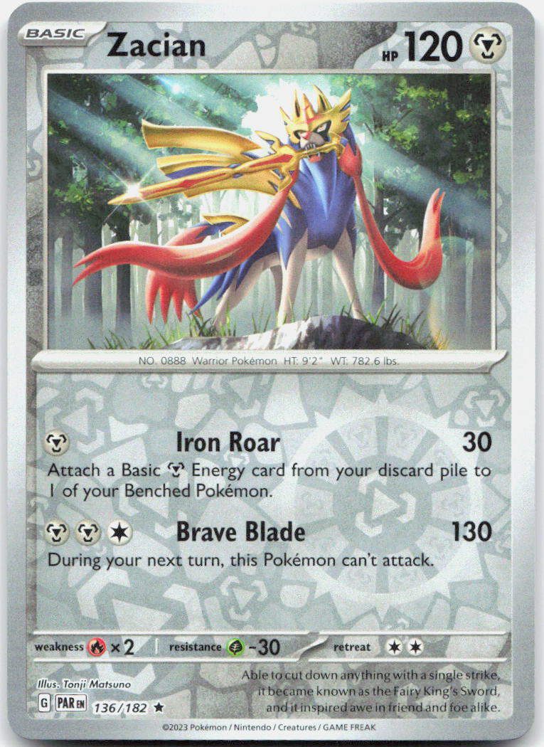 Zacian Reverse Holo Rare SV04: Paradox Rift 136/182 NM