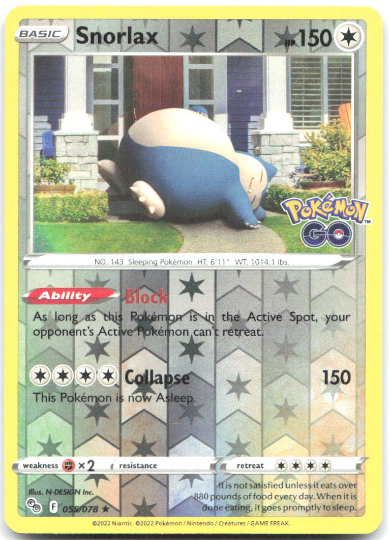 Snorlax Reverse Holo Holo Rare Pokemon GO 055/078 MP