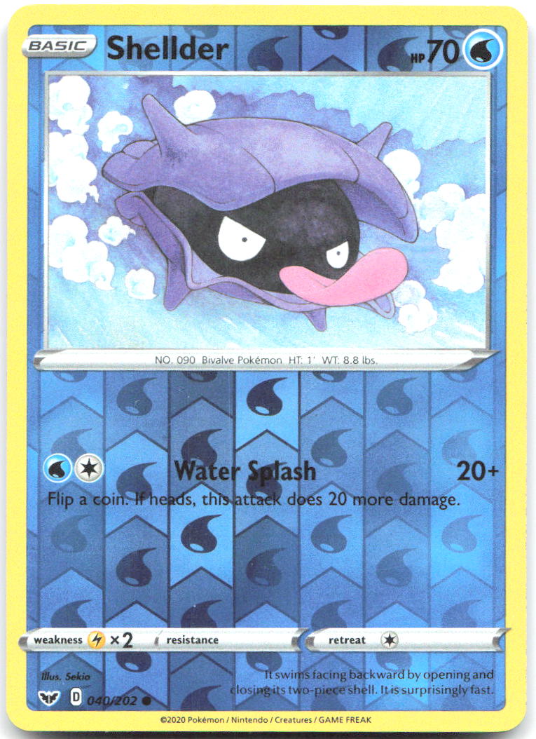 Shellder Reverse Holo Common SWSH01: Sword & Shield Base Set 040/202 NM