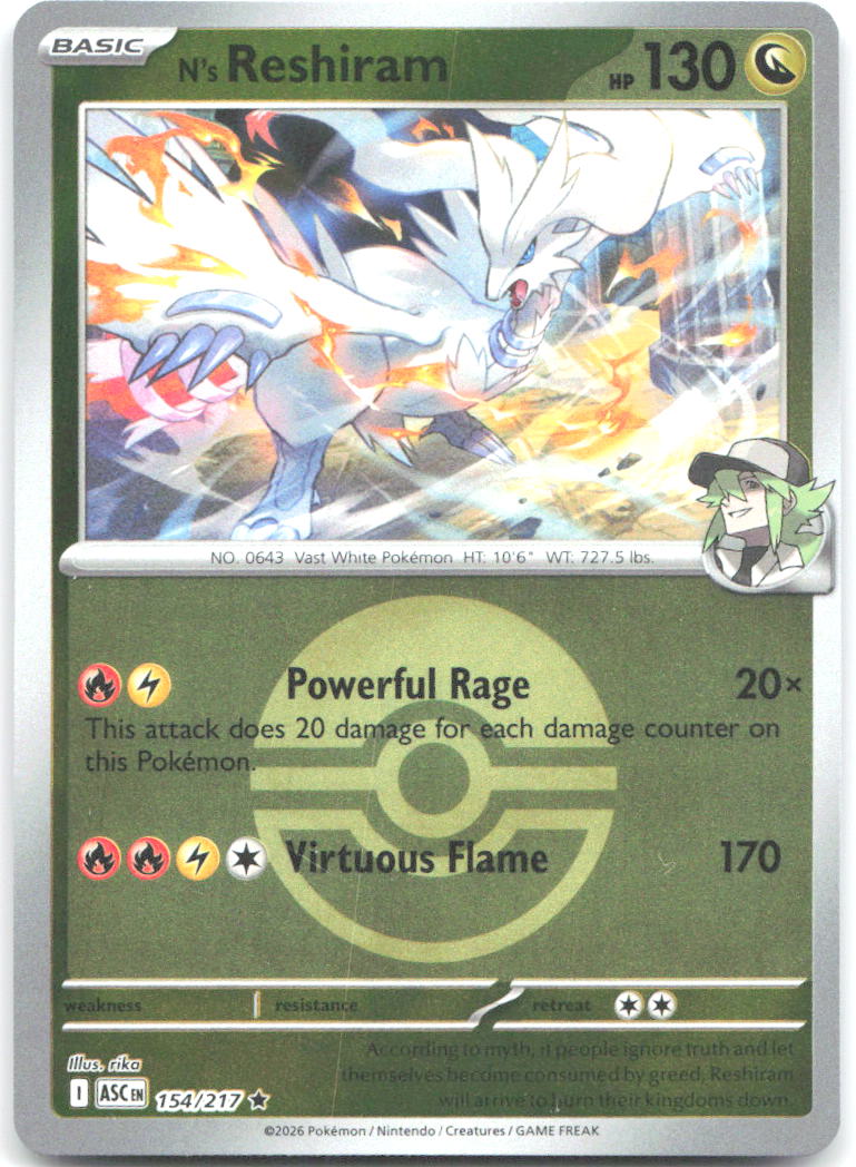 N's Reshiram (Poke Ball) Reverse Holo Rare ME: Ascended Heroes 154/217 NM