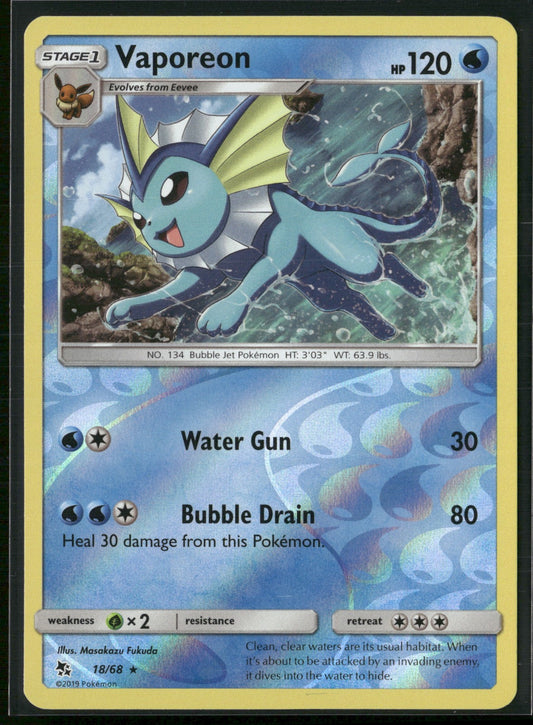 Vaporeon Reverse Holo Holo Rare Hidden Fates 18/68 LP