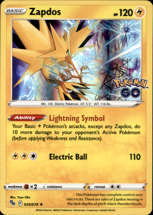 Zapdos Reverse Holo Holo Rare Pokemon GO 029/078 NM